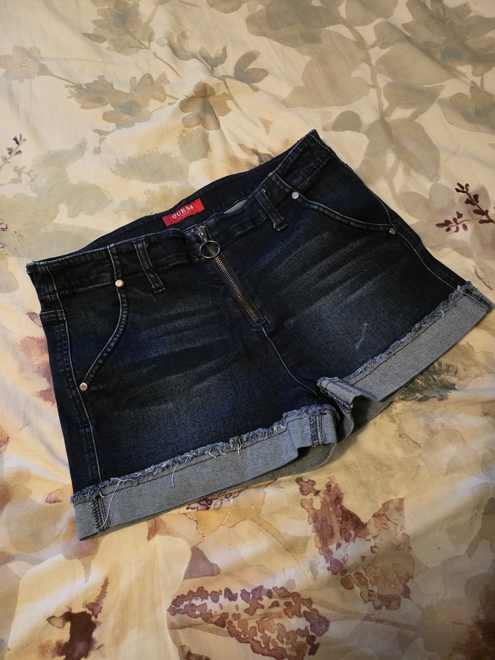 GUESS Denim Dark Blue Zip-Front Women's Denim Shorts